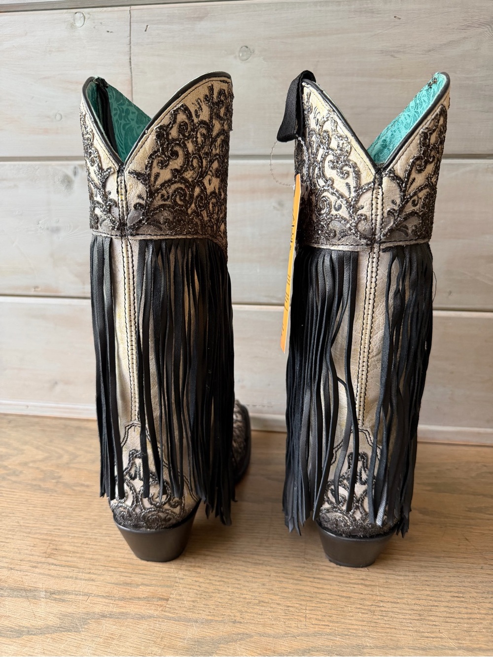 Corral Women's 6.5 Glitter Black Fringe Western Boots Snip Toe NEW Cowgirl - Picture 8 of 13